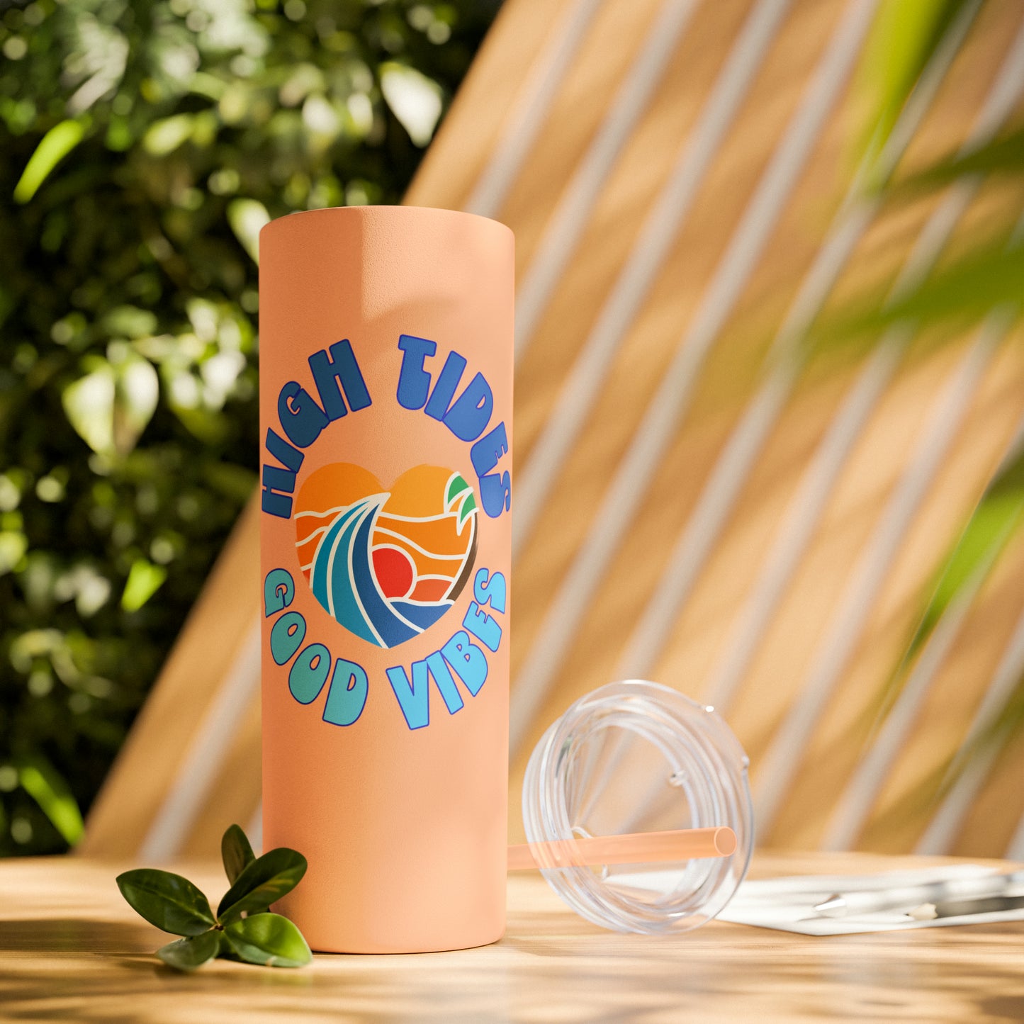 High Tides Good Vibes Skinny Tumbler with Straw, 20oz