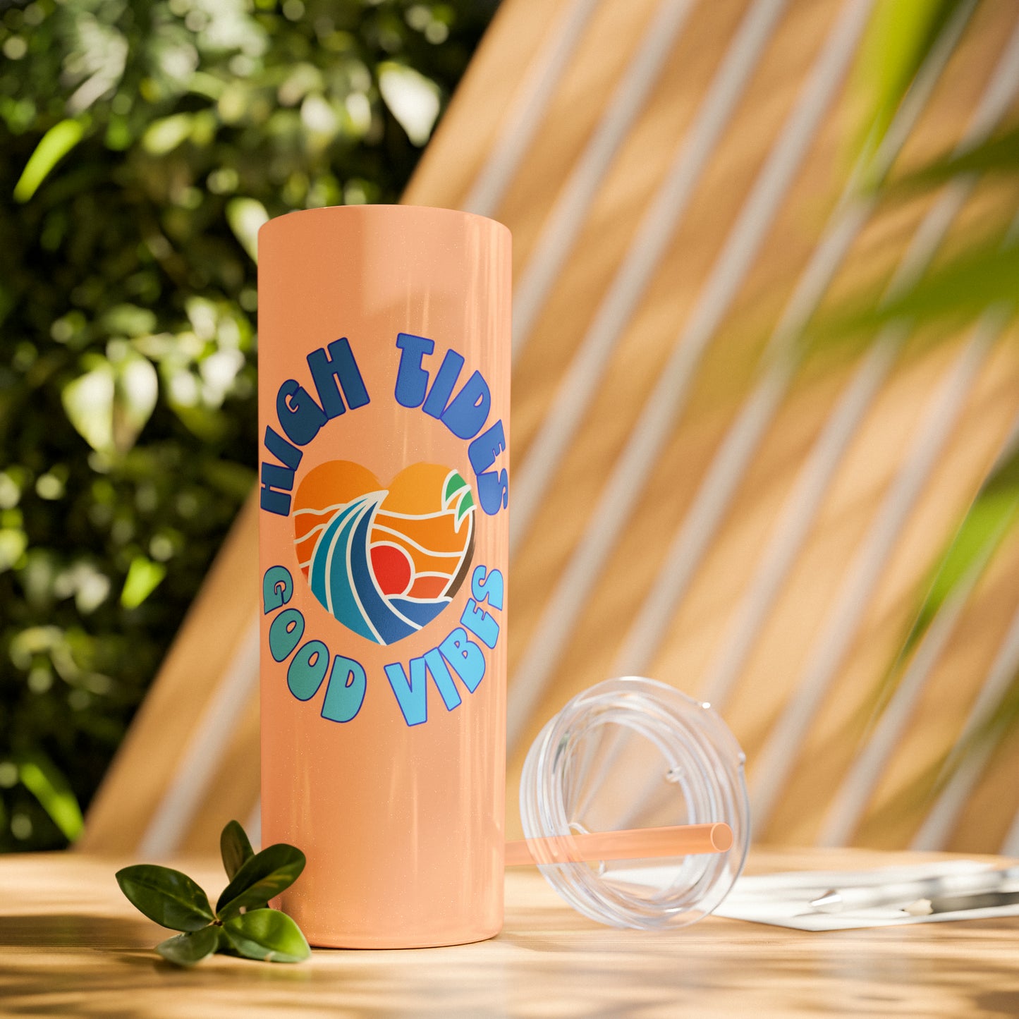 High Tides Good Vibes Skinny Tumbler with Straw, 20oz