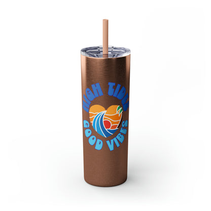 High Tides Good Vibes Skinny Tumbler with Straw, 20oz