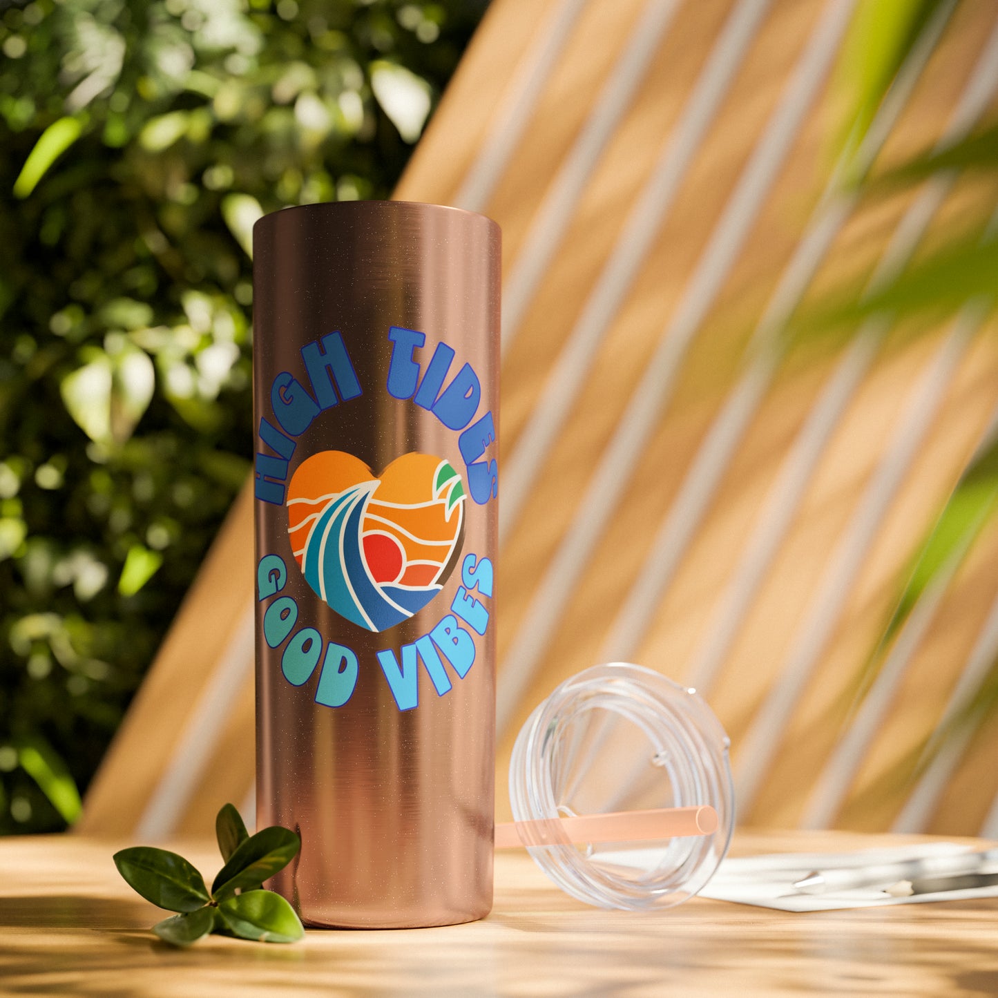 High Tides Good Vibes Skinny Tumbler with Straw, 20oz