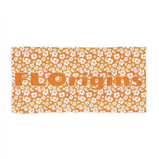 Tangerine Dream Retro Floral Heavyweight Luxury Beach Towel