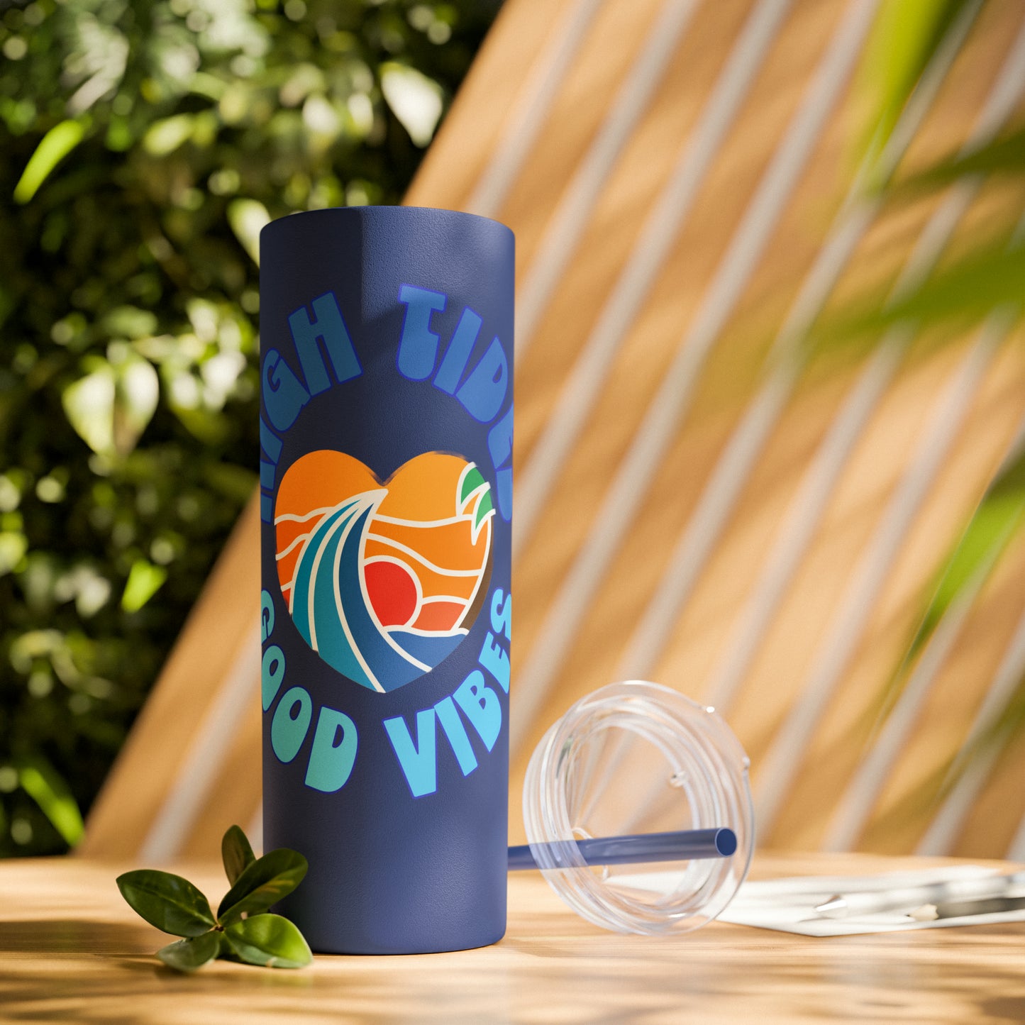 High Tides Good Vibes Skinny Tumbler with Straw, 20oz