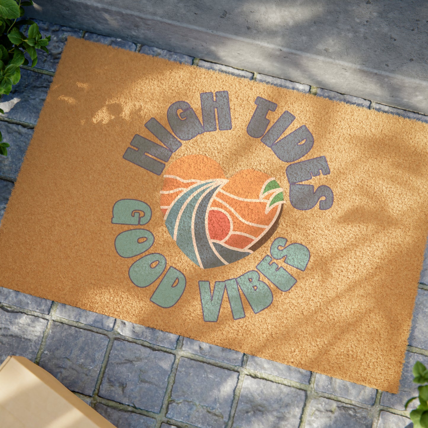 High Tides Good Vibes Natural Coconut Fiber Outdoor Doormat