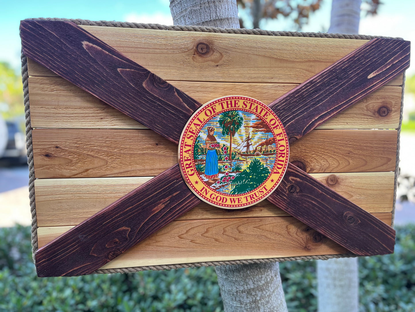 Cedar Hammock Solid Wood Florida Flag