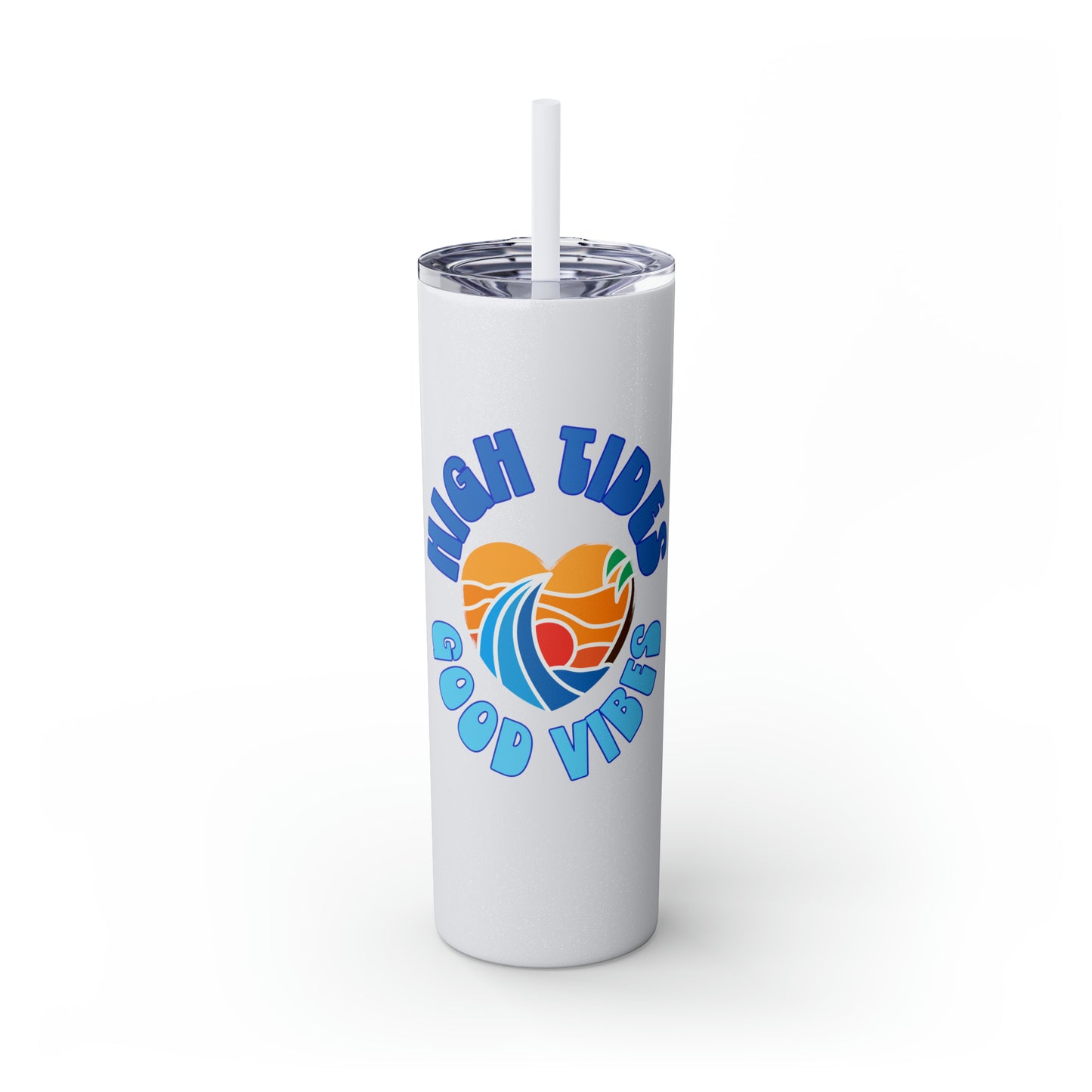 High Tides Good Vibes Skinny Tumbler with Straw, 20oz