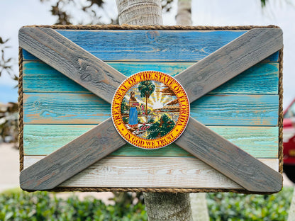 Salty Beach Solid Wood Florida Flag