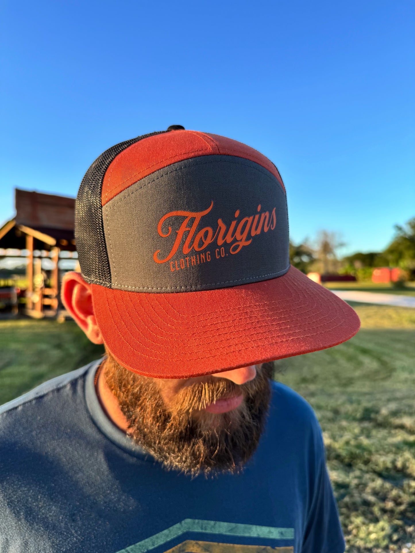 Charcoal/Burnt Orange 7 Panel Trucker