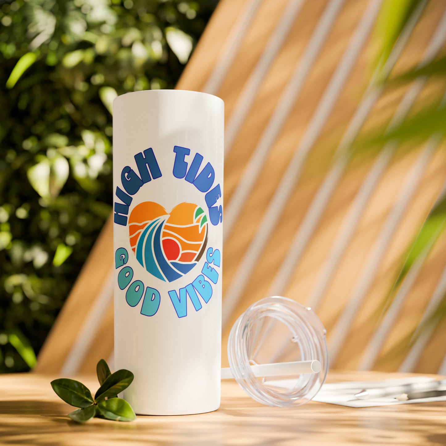 High Tides Good Vibes Skinny Tumbler with Straw, 20oz