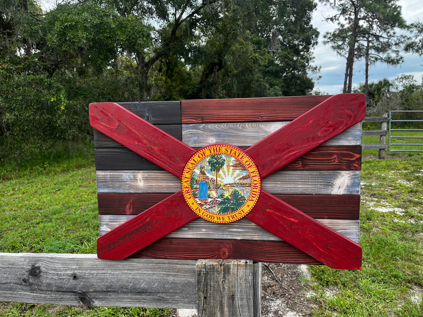 Florica Solid Wood Florida + American Flag