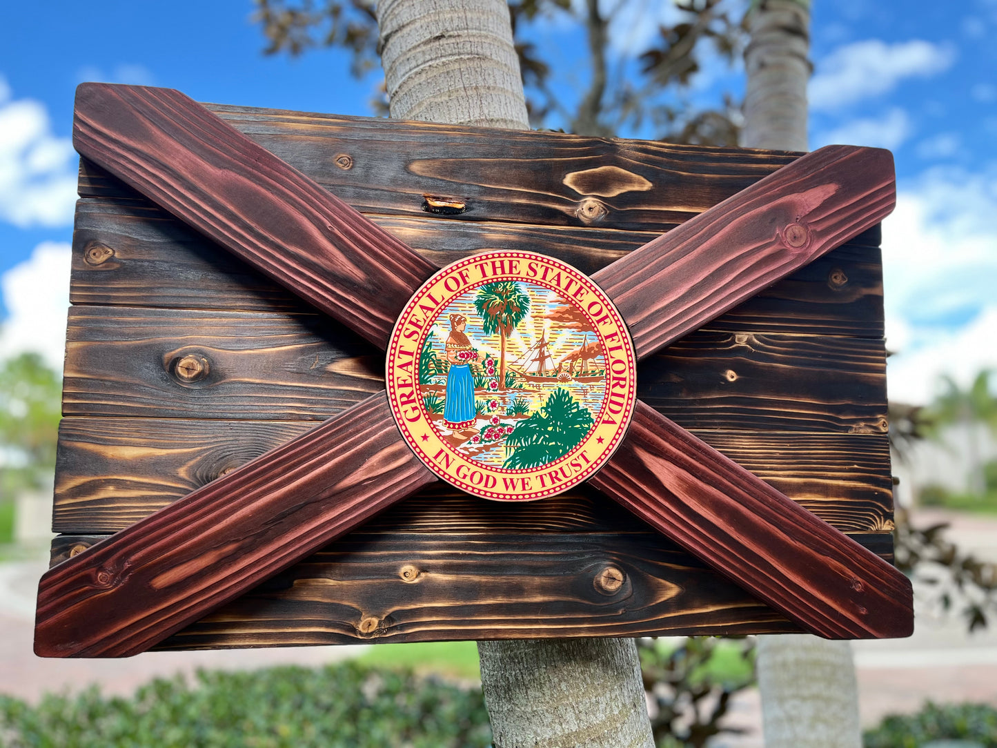 Wildfire Solid Wood Florida Flag