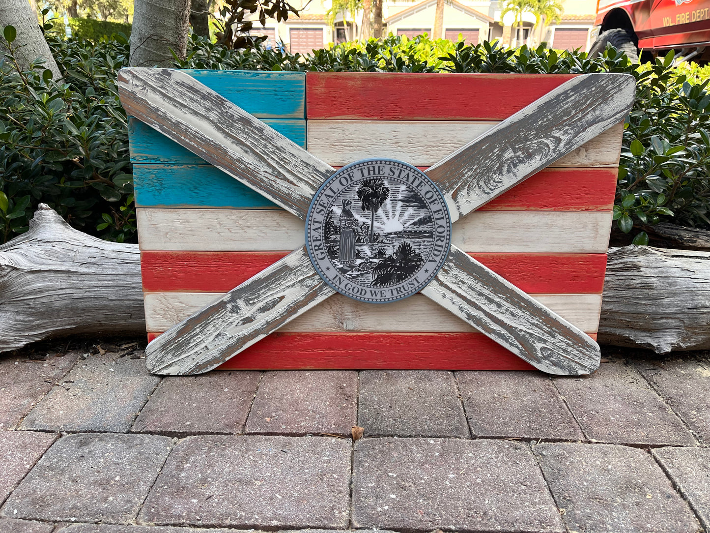 Florica Biscayne Solid Wood Florida/American Flag