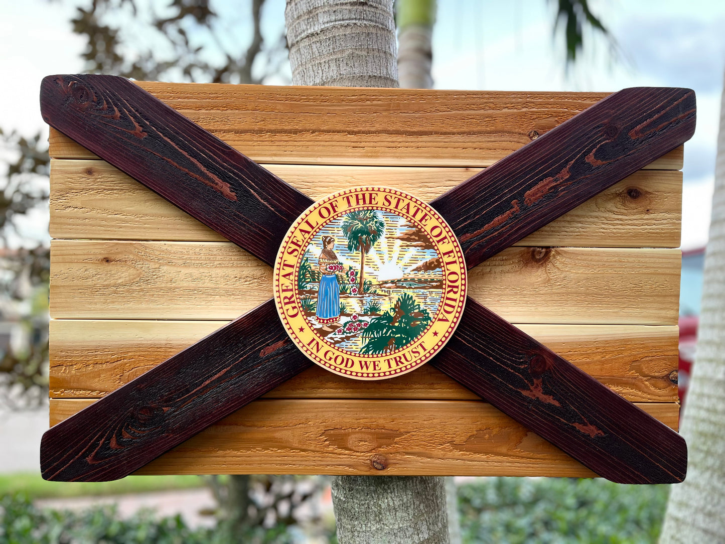 Cedar Hammock Solid Wood Florida Flag