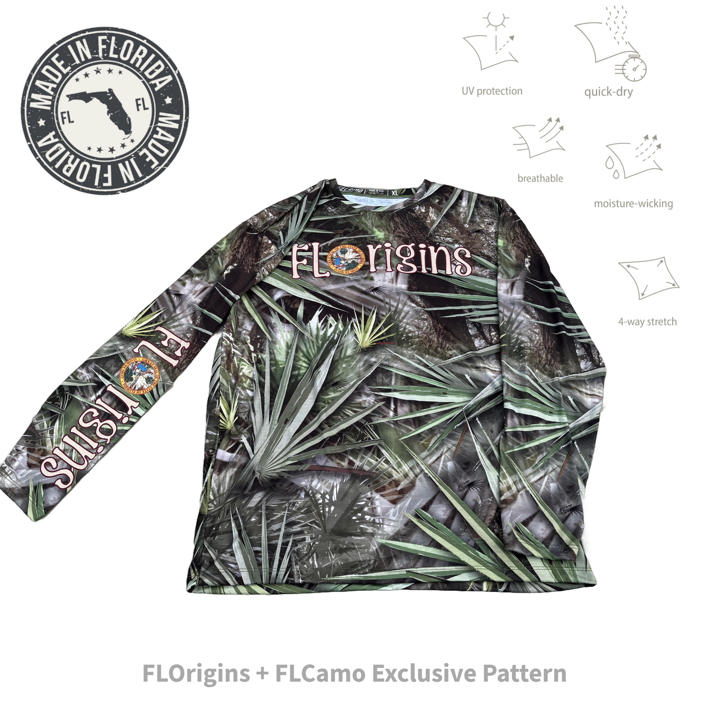 FLOrigins + FLCamo (Unisex) Garnet & Gold-Palmetto Performance Long-Sleeve Shirt